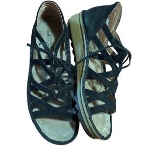 Naot Yarrow Gladiator Lace‑Up Sandals Bloom Collection Black Suede Women's Sz 40
